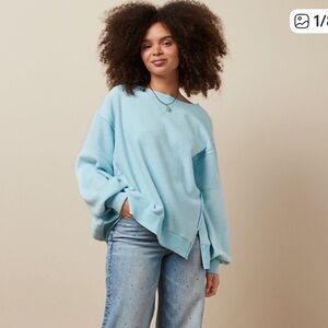 AE Big Hug Reverse Fleece Oversized Sweatshirt Blue S NWT